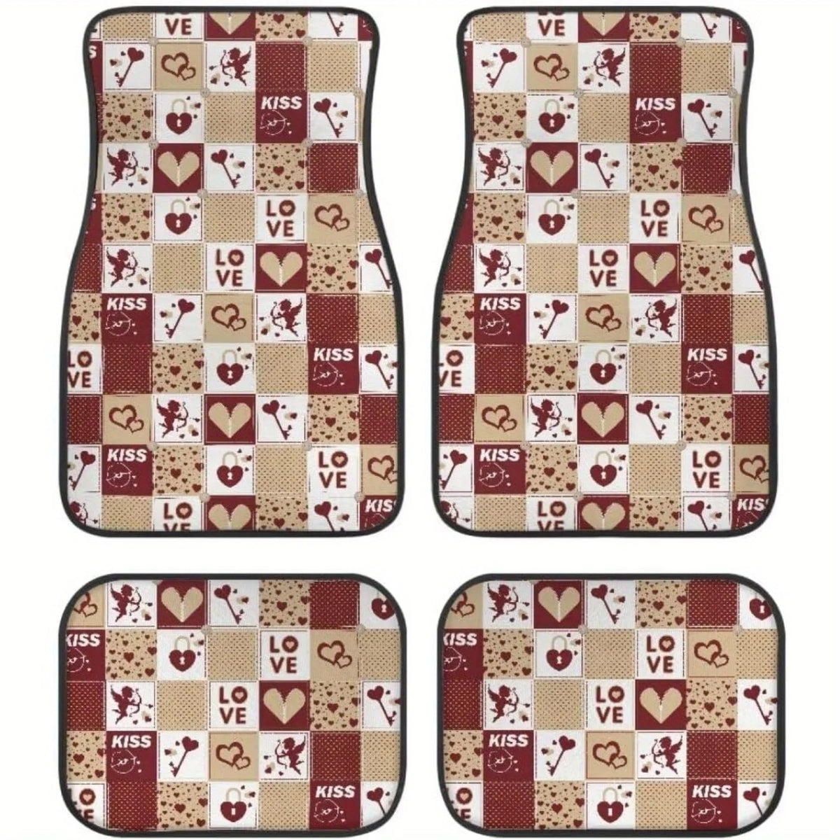 Retro 4-Piece Waterproof Car Floor Mats – Heart Plaid Print Car Floor Mats HIP 1