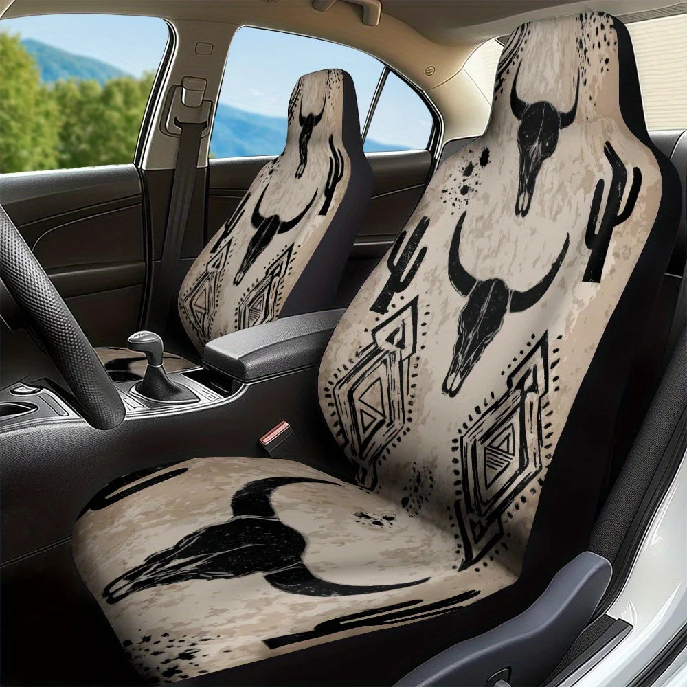 Western Cactus Longhorn Skull Car Seat Covers – Set of 2 Car Seat Covers HIP 1