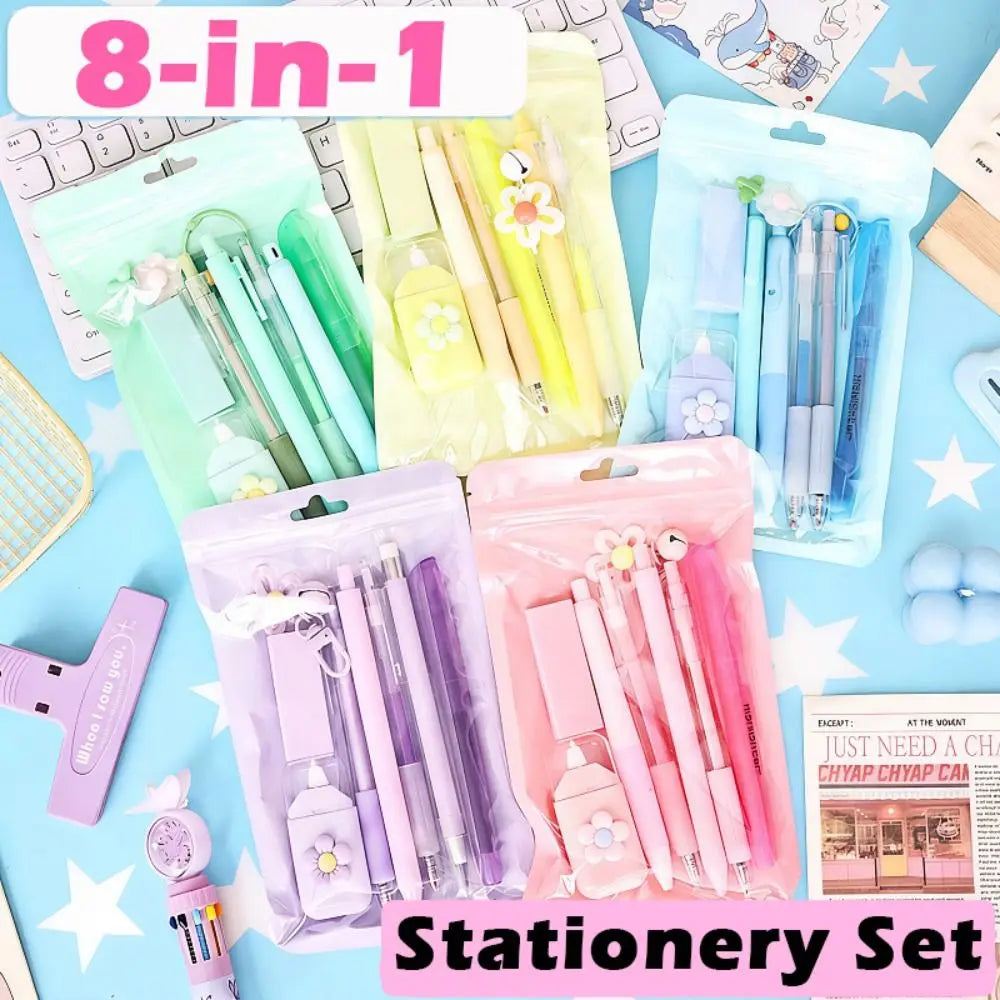 8-in-1 Flower Stationery Set – Gel Pen, Pencil, Eraser & More Student Stationery Set HIP