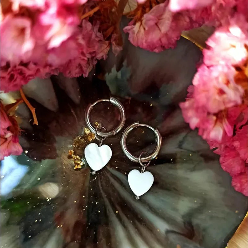 Bohemian White Shell Heart Drop Earrings | Women's Fashion Drop Earrings HIP