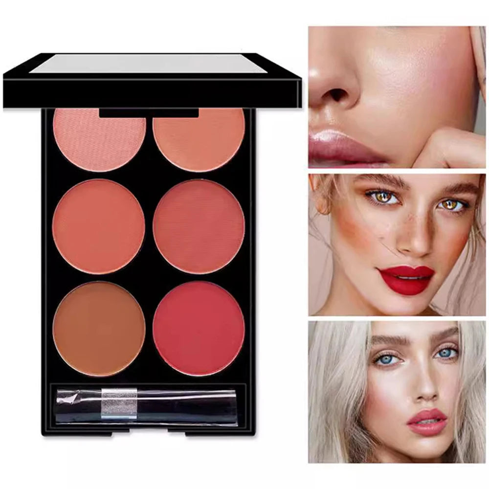 6-Color Blush and Contouring All-in-One Palette, Pearlescent Matte Powder Makeup Palette Glitter Highlighter Brighten Palette HIP
