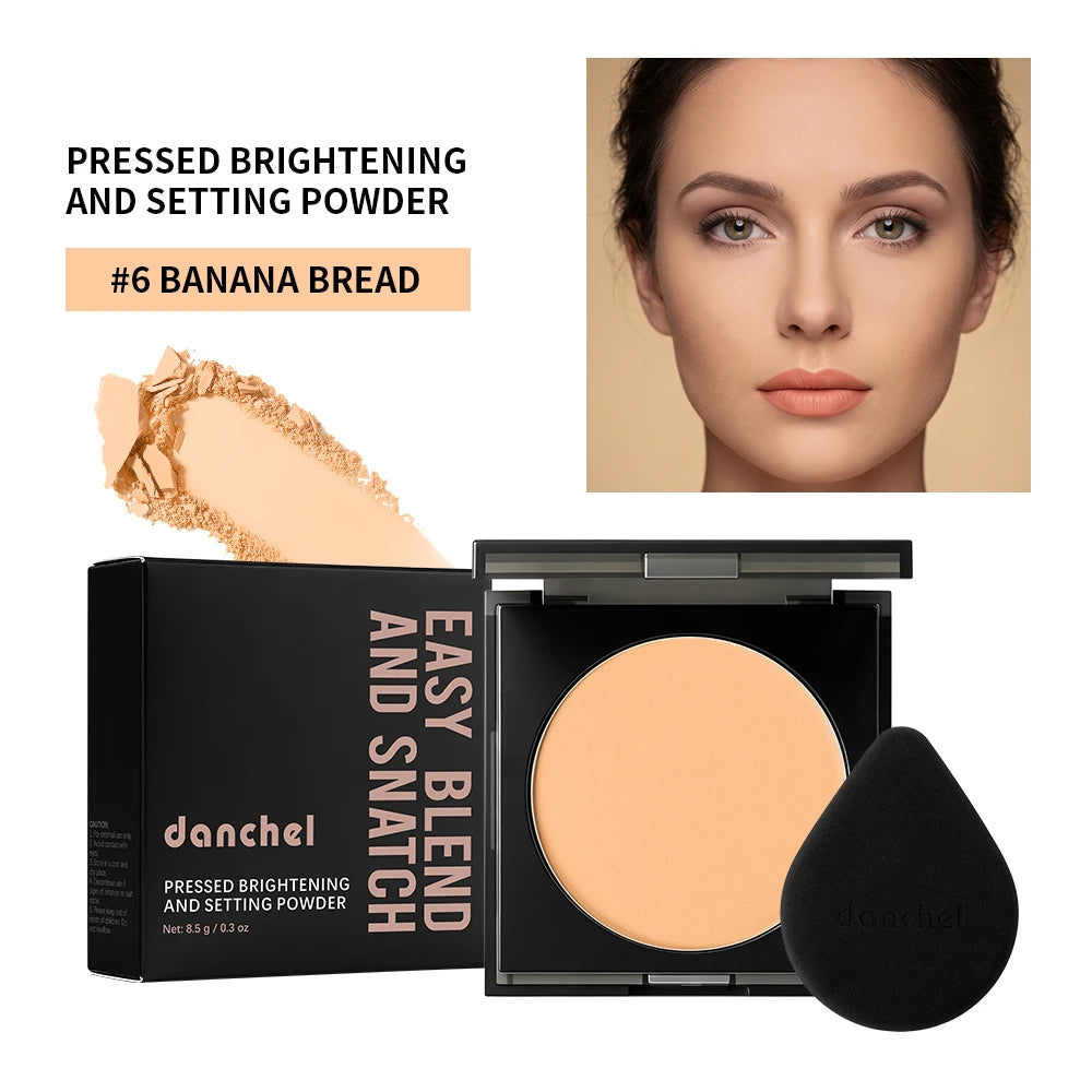 Matte Full Coverage Pressed Powder Foundation With Puff Applicator Waterproof 24H Fresh Wear Weightless Oil Control Cosmetics HIP 6Banana Bread