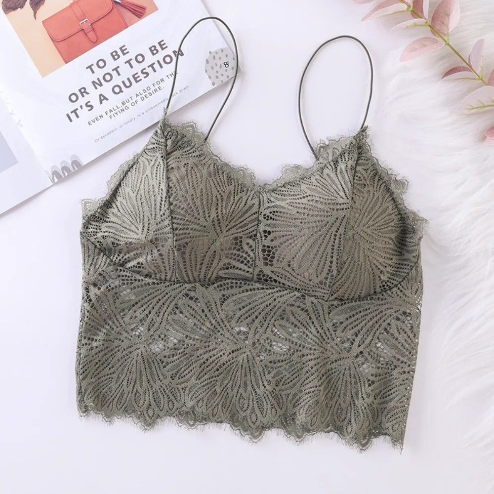 Women's Lace Bralette Crop Tank Top – Zipper Bustier Lace Bralette Crop Top HIP Green