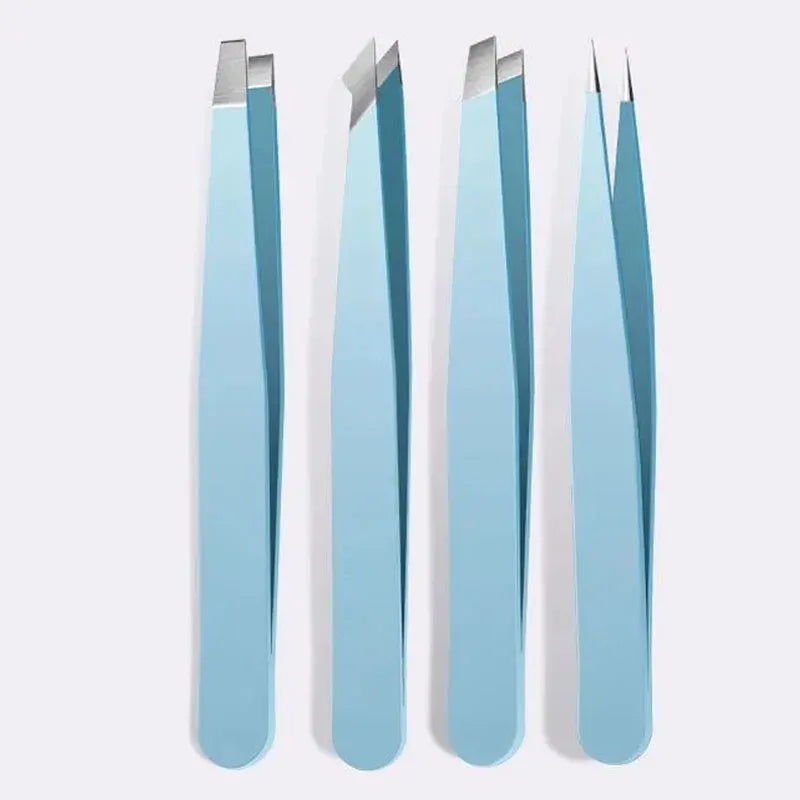 4-Piece Precision Stainless Steel Tweezers – Eyebrow & Facial Precision Tweezers Set HIP C518-blue 4pcs