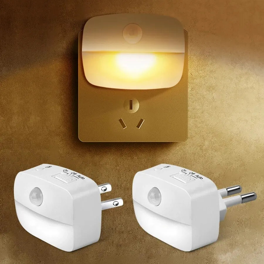 LED Night Light With Motion Sensor Light EU US Plug Socket Lamps Children Night Lights Wireless Wall Bedside Bedroom Night Lamp HIP