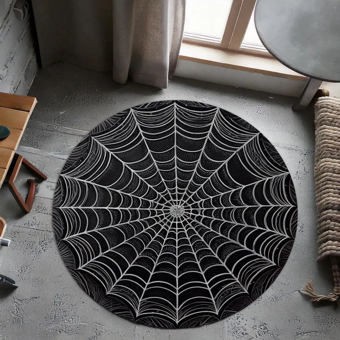 Gothic Skull & Tree Roots Round Rug – 3D Dark Forest Floor Mat Gothic Area Rug HIP 4 40x40cm