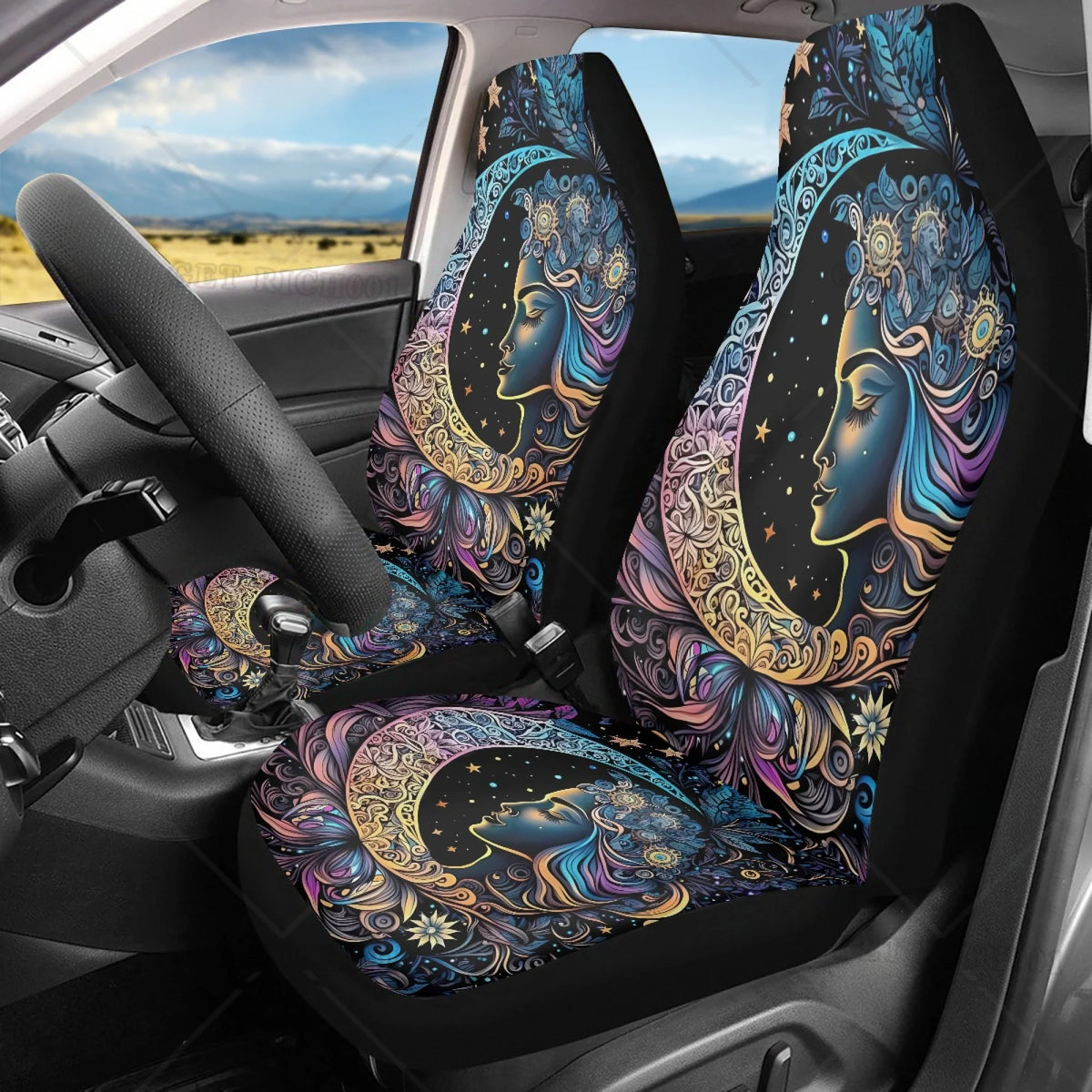 2-Piece Boho Star Moon Car Seat Covers – Washable SUV Fit Car Seat Covers HIP