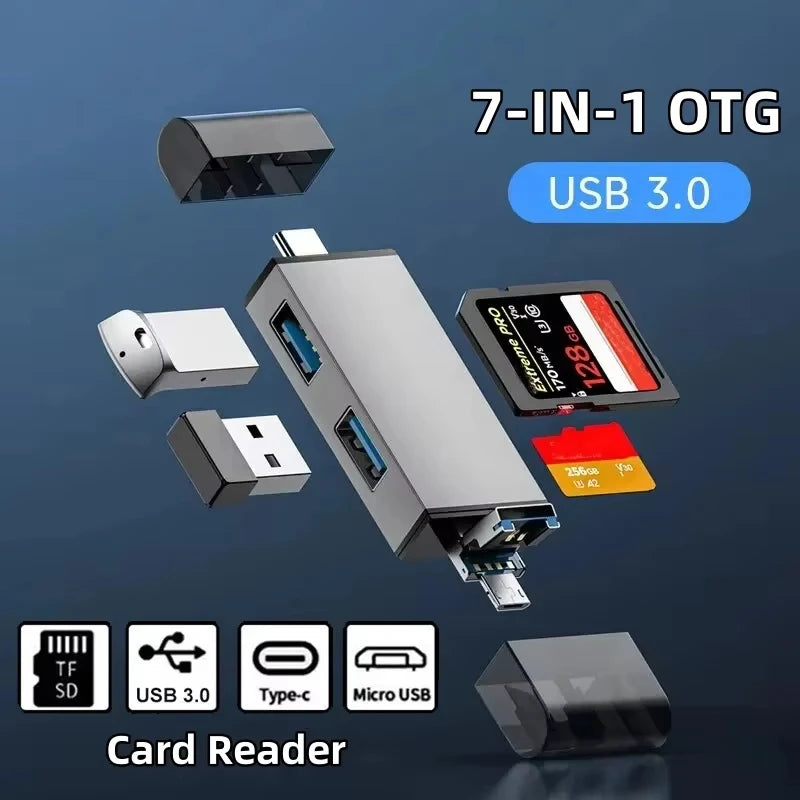 7-in-1 USB 3.0 Card Reader – Type-C, Micro USB, TF & SD USB Card Reader HIP