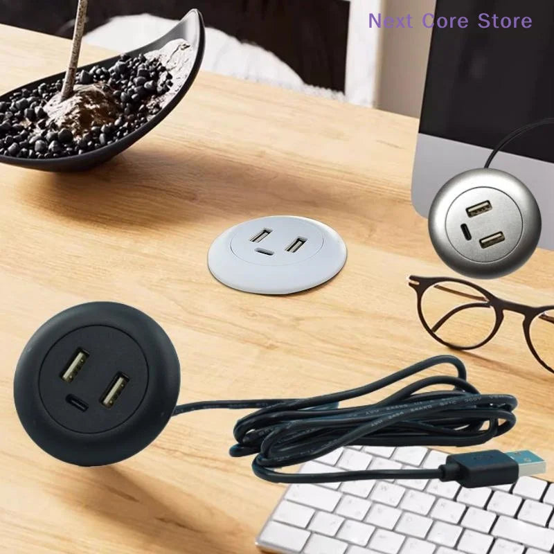 3-in-1 Embedded Desktop USB Hub – USB-A & USB-C Charger Embedded USB Hub HIP