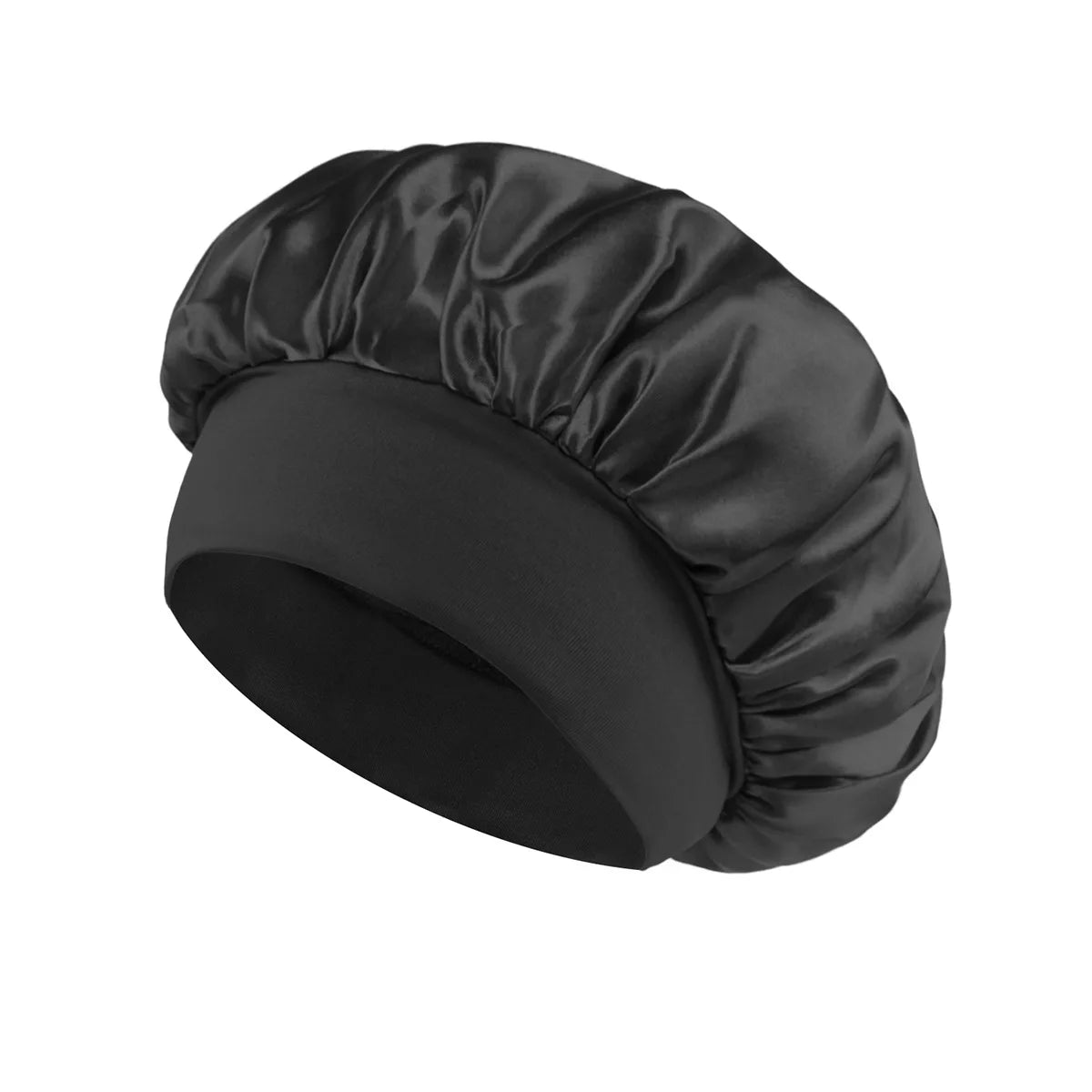 Large Satin Sleep Bonnet – Silk Hair Wrap with Elastic Band Satin Sleep Bonnet HIP C674-black 1pcs