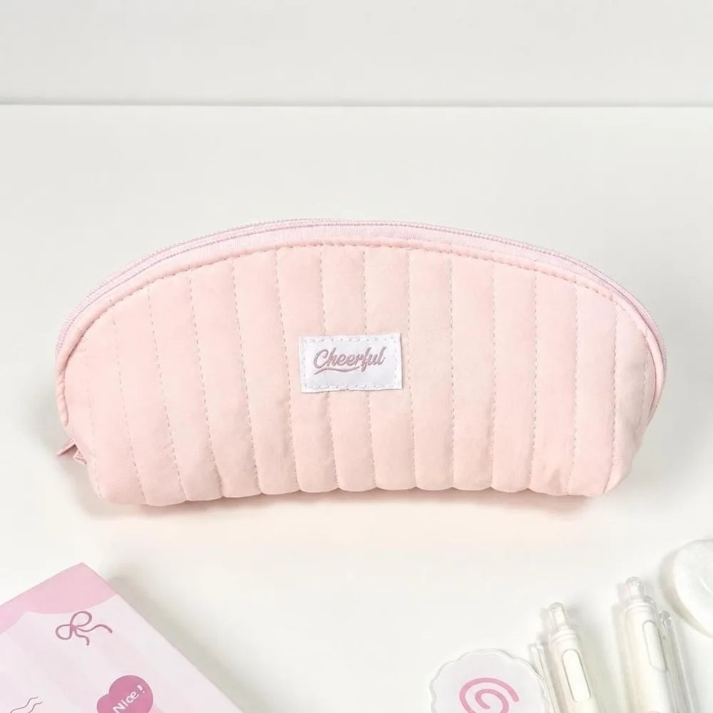 Quilted Pencil Case Large Capacity Multi-Compartment Pouch Quilted Pencil Case HIP Pink