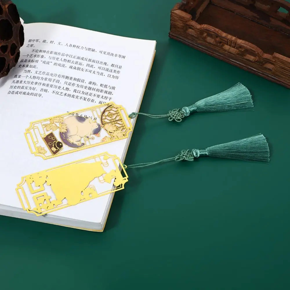 Chinese Style Cat Metal Bookmark with Silk Tassel & Enamel Metal Bookmark HIP