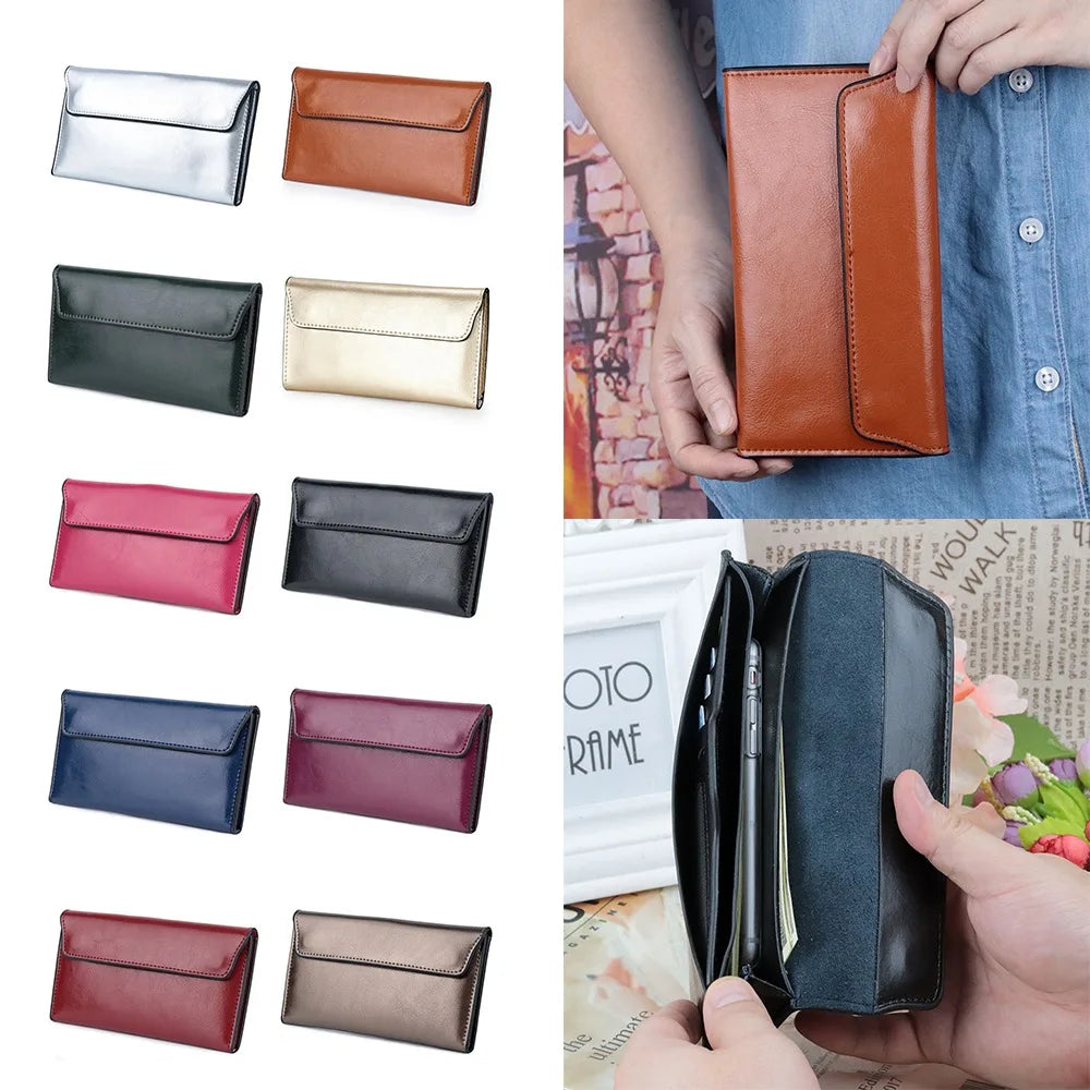 Genuine Leather Women's Long Wallet – Slim Clutch Purse Leather Wallet Clutch HIP