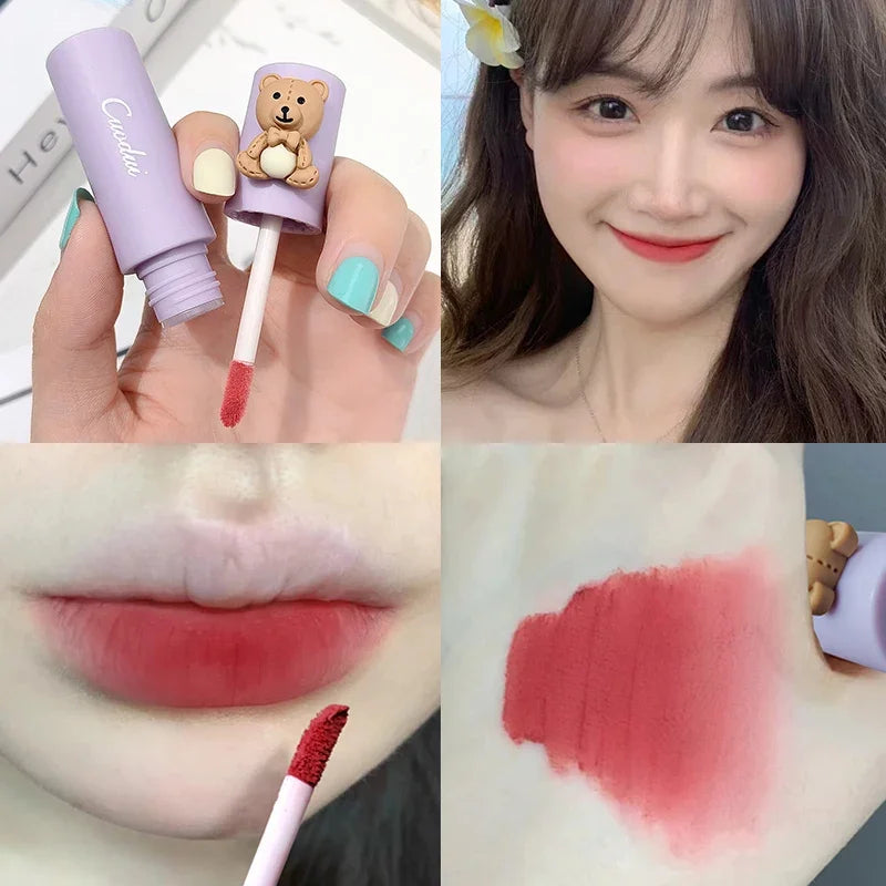 Sweet Milk Bear Velvet Matte Lipstick Smooth Long Lasting Lip Gloss Easy to Wear Waterproof Lip Mud Moisturizing Glaze Makeup HIP 02