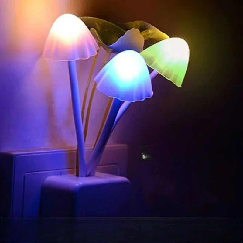 Novelty Mushroom Fungus Night Light EU & US Plug Light Sensor 220V 3 LED Colorful Mushroom Lamp Led Night Lights HIP