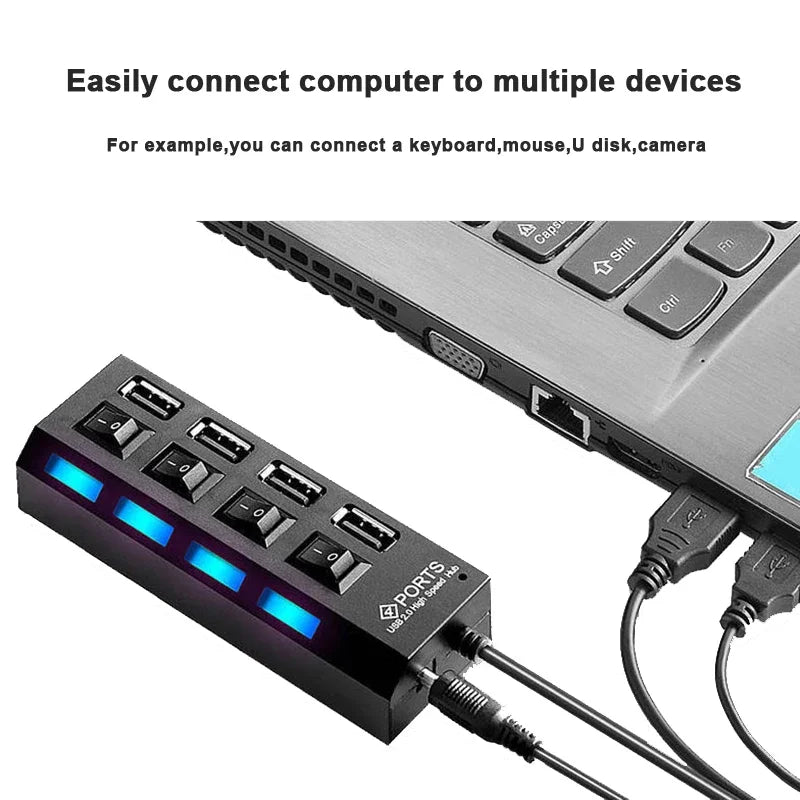 KEBIDUMEI 7-Port USB 2.0 Hub with Individual ON/OFF Switches USB Hub Splitter HIP