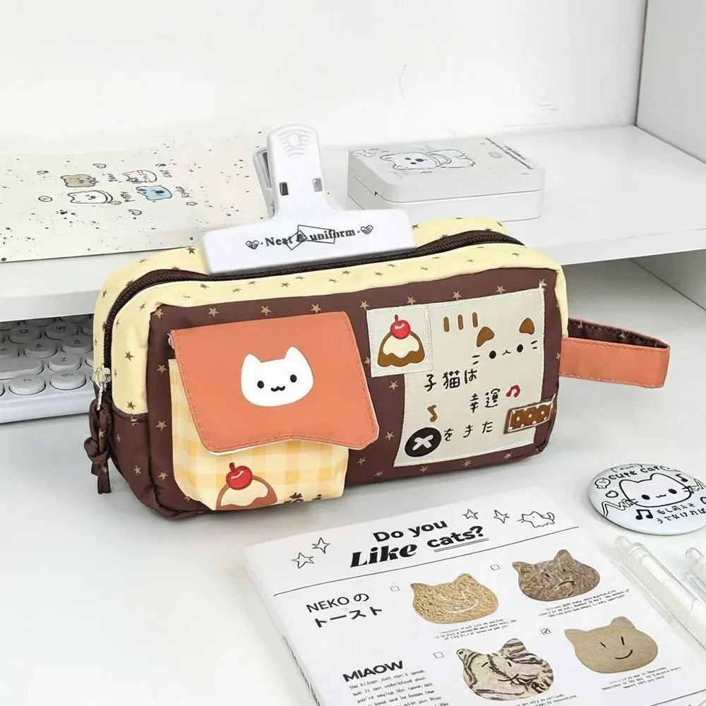 Kawaii Pudding Kitten Pencil Case – Large Capacity Zip Pouch Pencil Case HIP Pudding Kitten