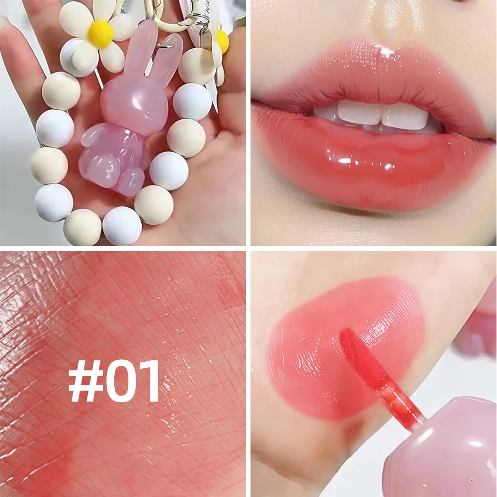 SAM SUGAR Rabbit Keychain Lip Gloss – Mirror Glaze & Hydrating Keychain Lip Gloss HIP 01