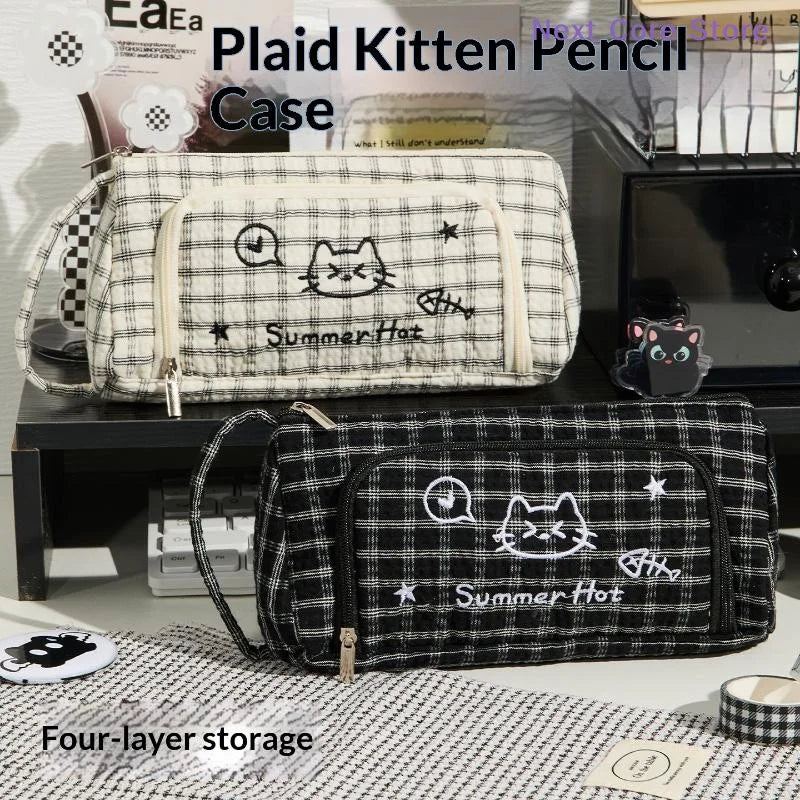Cute Cat Embroidery Pencil Case – Large Capacity Student Bag Embroidery Pencil Case HIP