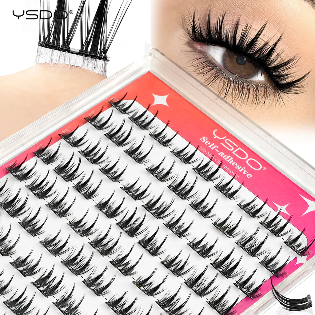 YSDO 90/100PCS Individual Eyelashes No Glue Needed Self Adhesive DIY Cluster Lashes Makeup Tool False Lashes Extension Faux CIls HIP