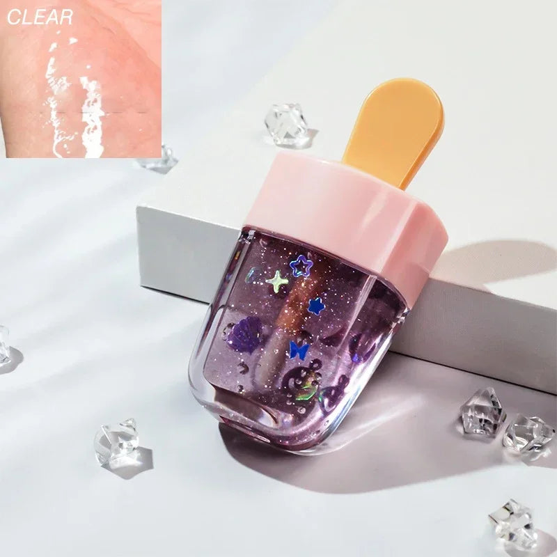 Ice Cream Shape Lip Glaze Glitter Liquid Lipstick Long Lasting Waterproof Moisturizing Lip Gloss Cute Lip Oil Lips Care HIP 03