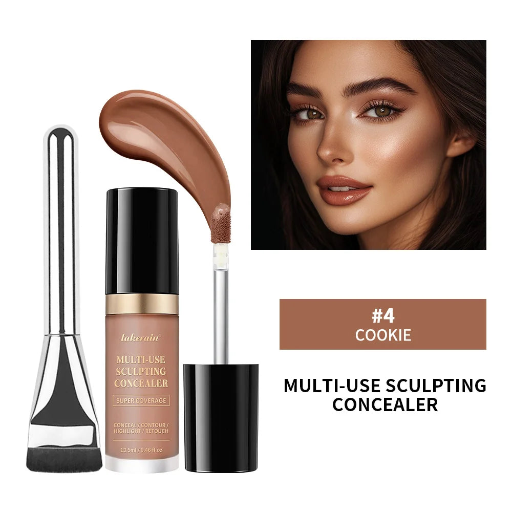 Full Coverage Concealer With Free Brush Matte Foundation Oil Control Long Lasting Face Makeup Multi-Use Highlight Retouch Cream HIP 4 COOKIE Free Brush