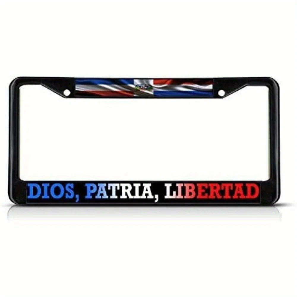 Dominican Republic Flag License Plate Frame – Black Steel License Plate Frame HIP 1