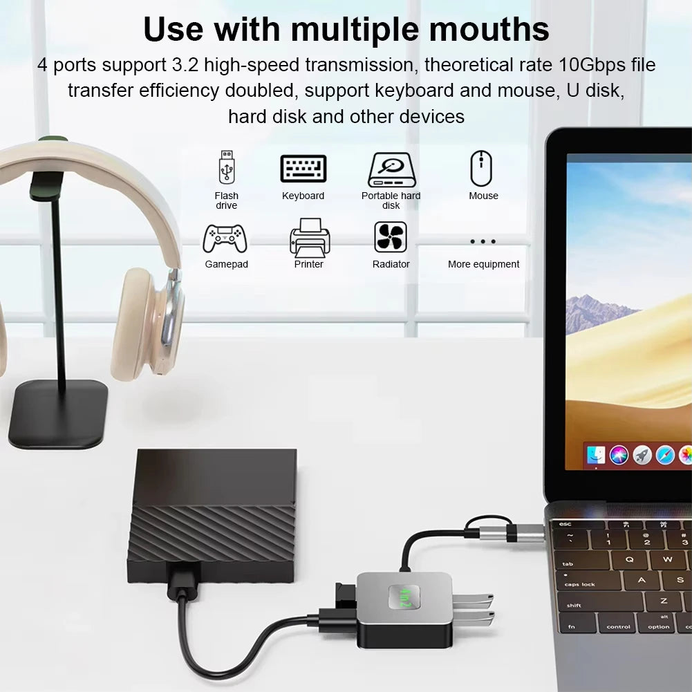 4-in-1 USB-C Hub USB 3.2 Multiport Adapter – 10Gbps USB Hub Adapter HIP