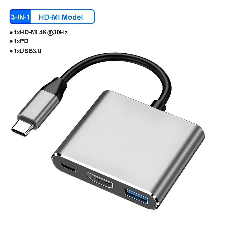 4-in-1 USB-C Hub – Dual HDMI 4K, USB 3.0 & 100W PD Charging USB-C Docking Station HIP 3-in-1 4K 30Hz