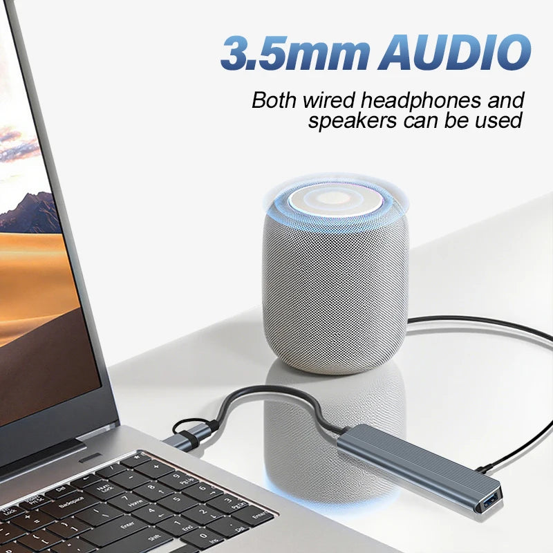 8-in-1 USB A & USB C Hub, USB 3.0 5Gbps, 3× USB 2.0, SD TF Card Reader, 3.5mm Audio, Multiport Adapter HIP