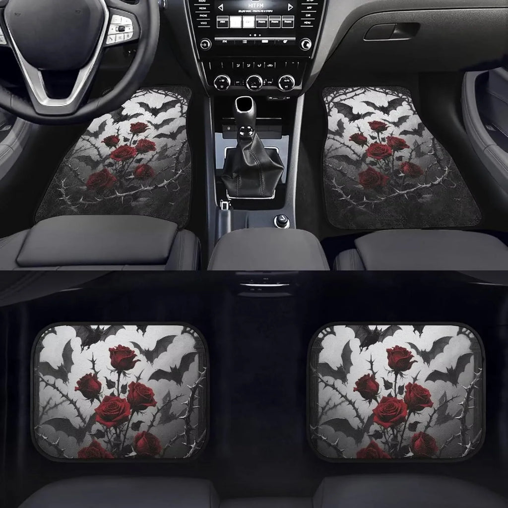 Gothic Rose Halloween Bat Car Floor Mats – All Weather Black Car Floor Mats HIP