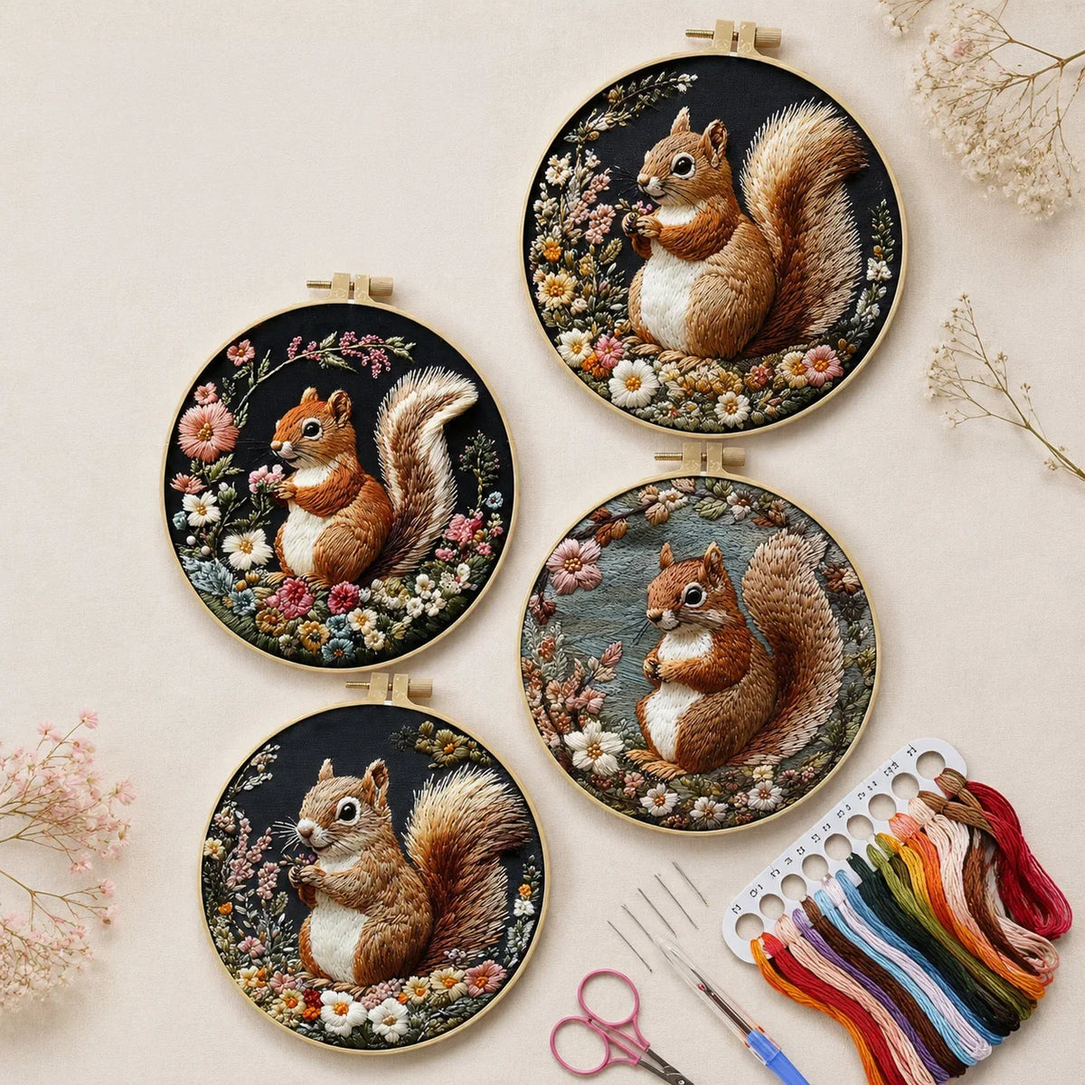 Animal Landscape Rural Squirrel DIY Embroidery Set Adult Beginners Handmade Embroidery Set Accessories Gifts HIP