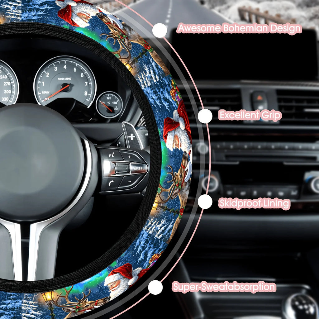Christmas Neoprene Steering Wheel Cover – Santa & Reindeer Steering Wheel Cover HIP