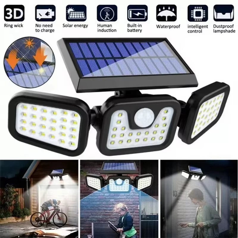 Led Solar Light Outdoor Motion Sensor Human Body Sensing Adjustable Head Ip65 Waterproof Solar Three Head Wall Lamp Garden HIP