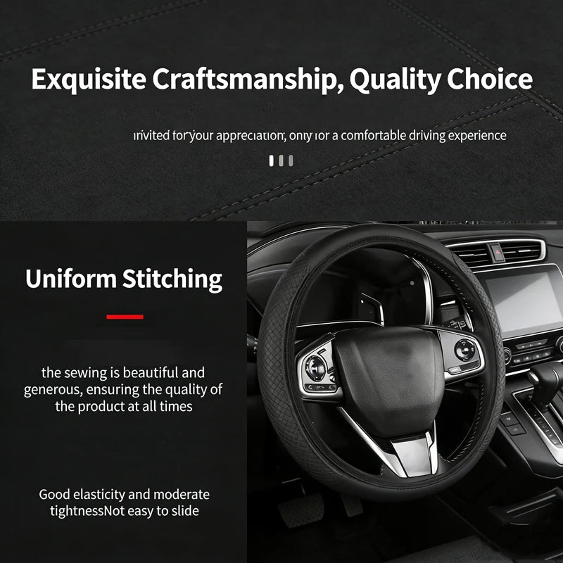 Elastic Faux Leather Steering Wheel Cover – 38cm Universal Fit Steering Wheel Cover HIP