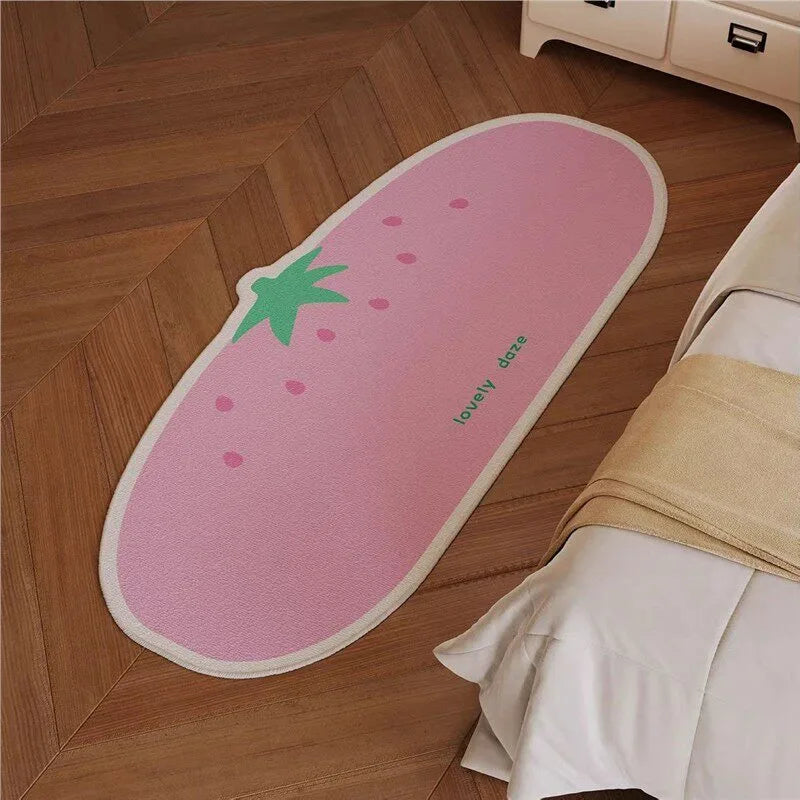 Soft Bedroom Rug – Strawberry & Green Apple Pattern Mat Decorative Area Rug HIP