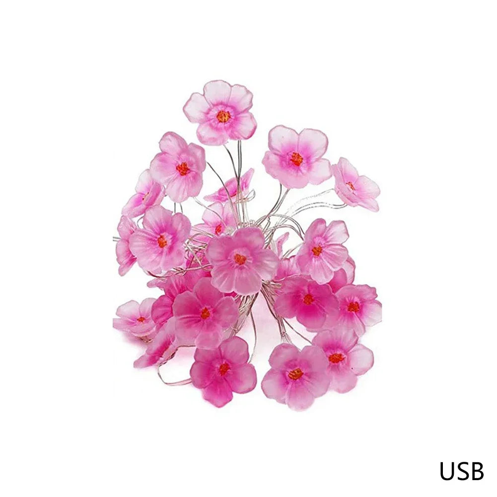 Cherry Blossom Flower Garland Lamp Battery/USB Operated LED String Fairy Lights Crystal Flowers Indoor Wedding Christmas Decors HIP USB 3m30lights