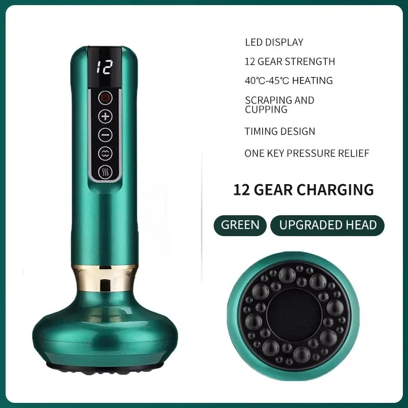 Electric Gua Sha Vacuum Massager with Infrared Heat | PAQIN Electric Body Massager HIP A12-12 Green
