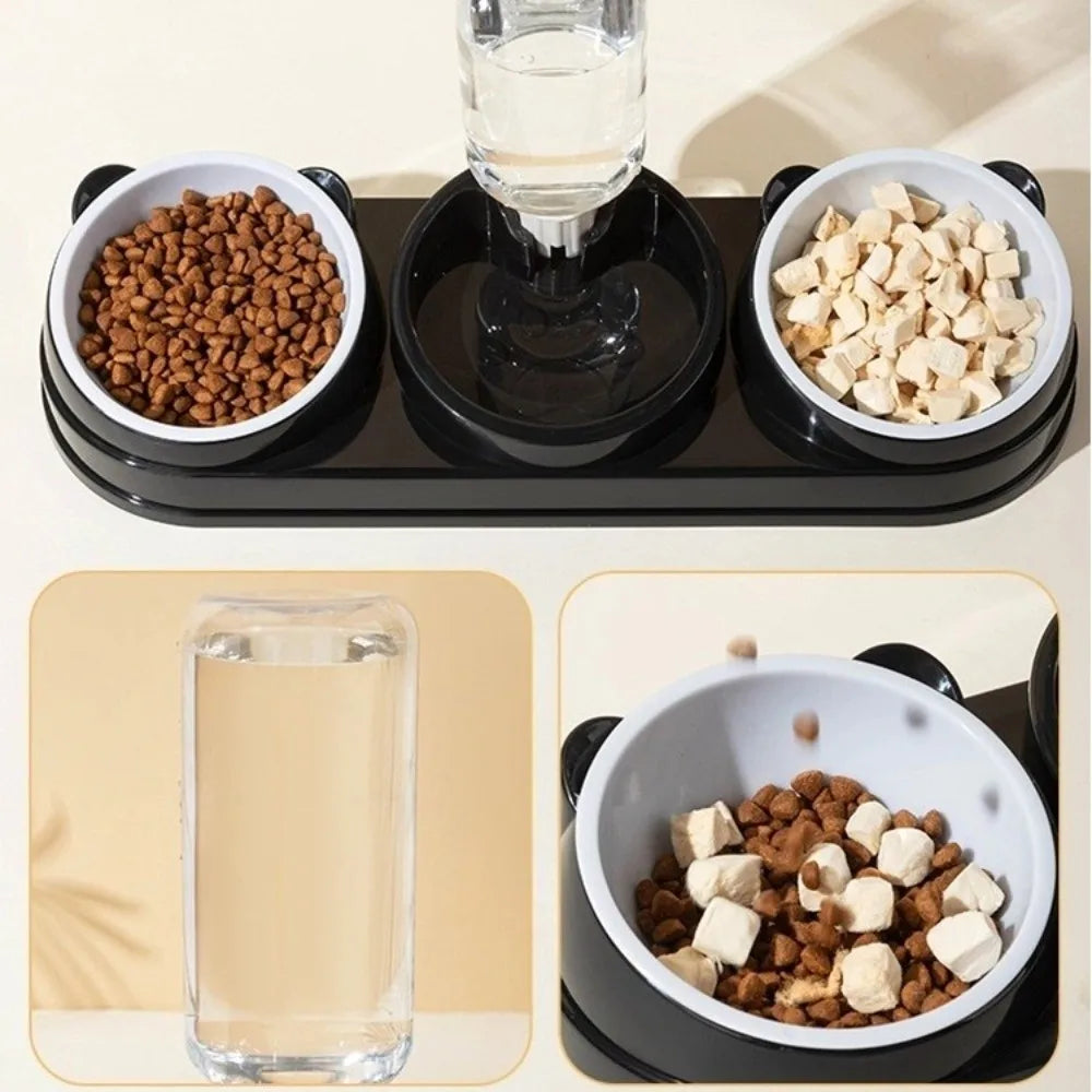 15° Raised 3-in-1 Cat & Dog Double Bowl Feeder + Water Dispenser Raised Pet Feeder HIP