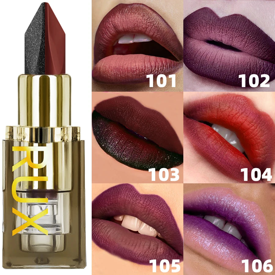 6 Color Glitter Two-tone Lipstick Purple Black Matte 1pc Lipsticks Cosmetics Easy to Use Lip Tint Makeup Lip Beauty Red Pigment HIP