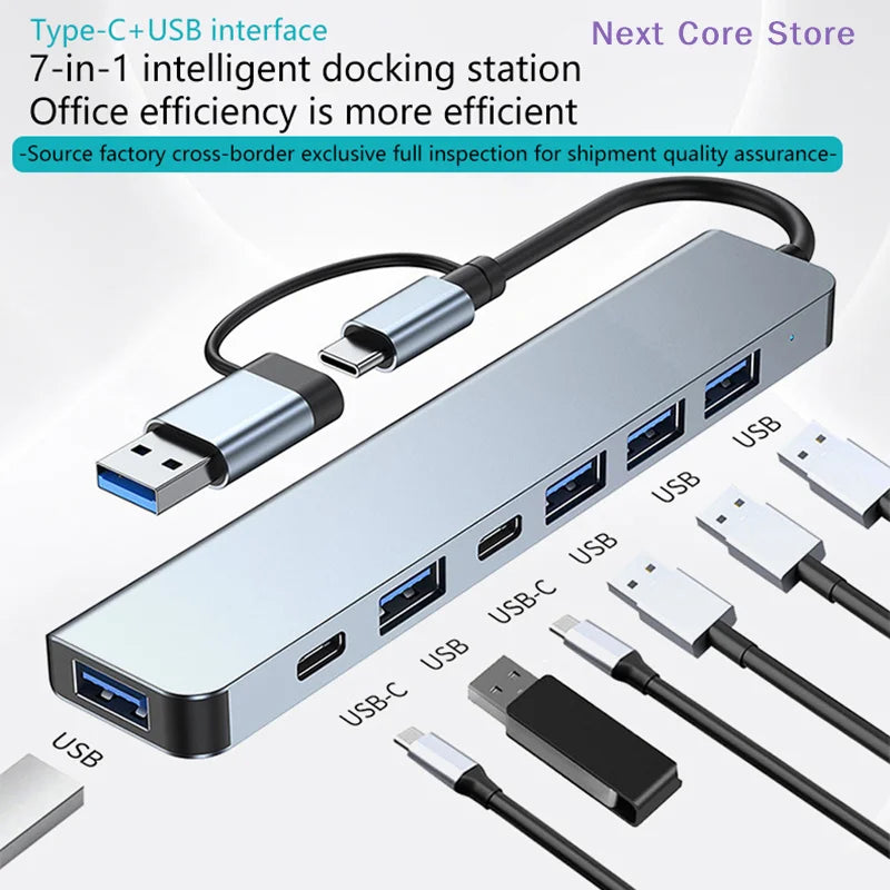 7-in-2 USB Hub Docking Station – USB-C, 3.0 & Card Reader USB Hub Docking Station HIP