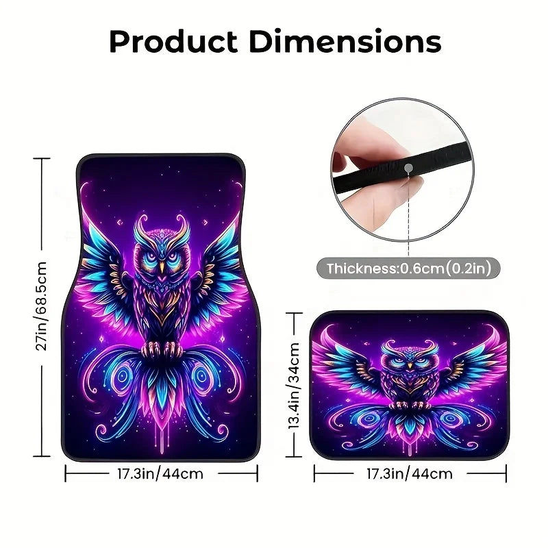 4-Piece Purple Owl Car Floor Mats – Non-Slip Rubber, Pet-Friendly Car Floor Mats HIP