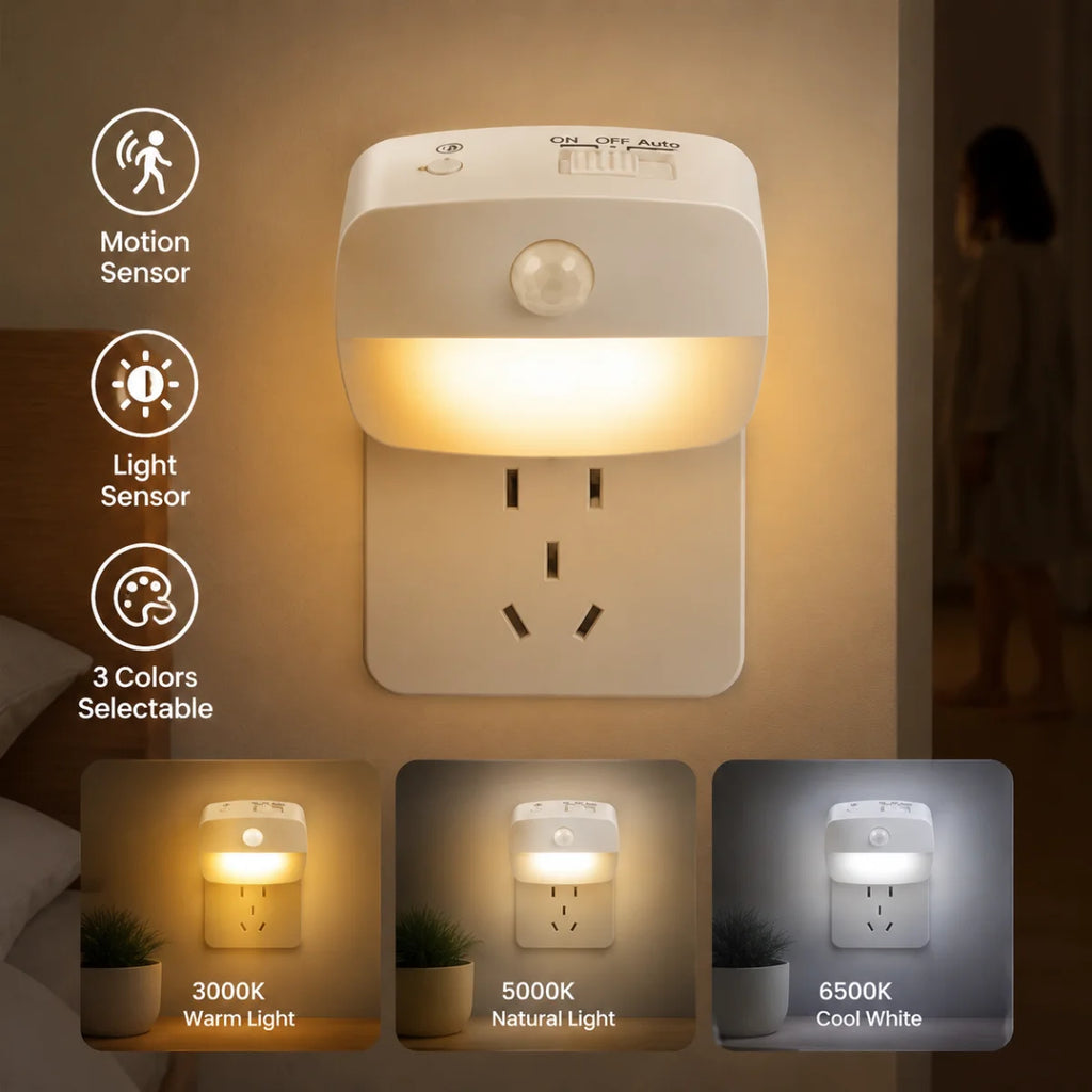 Motion Sensor LED Night Light – 3-Mode Plug-In | EU & US Motion Sensor Night Light HIP