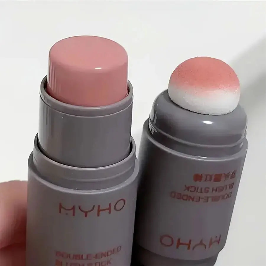 Double Head Sponge Monochrome Powder Blusher Lip and Cheek Dual-Use Durable Matte Natural Rouge Powder Blusher Stick Light Natur HIP