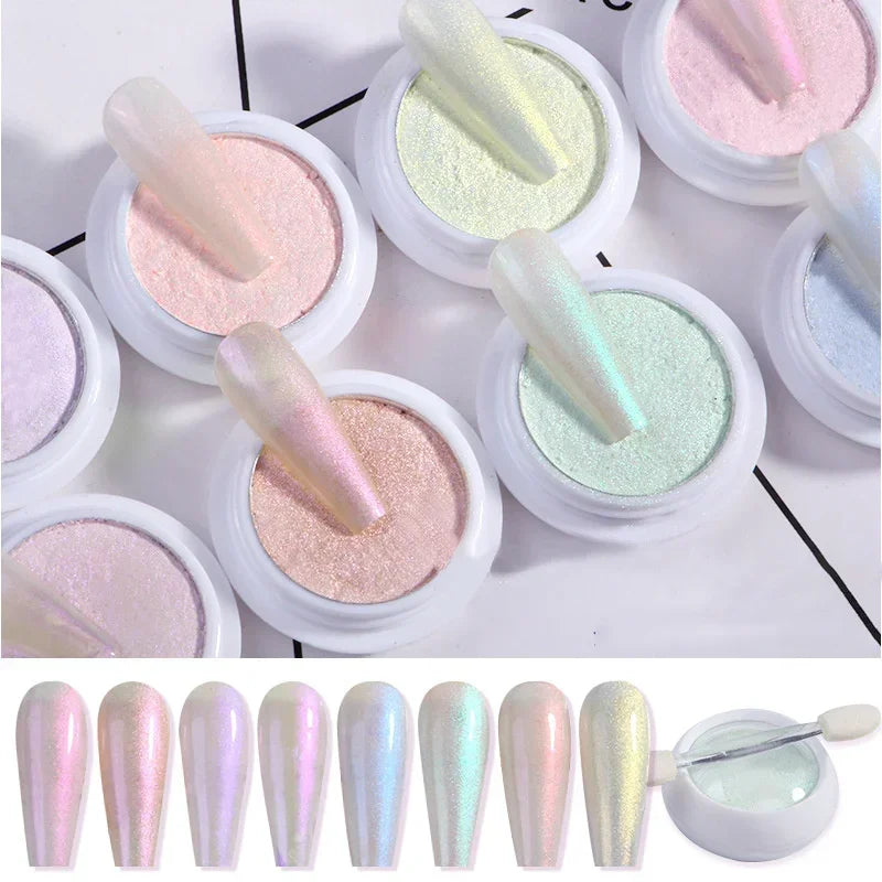 Aurora Nail Glitter Powders Pearl Shimmer Pigment Solid Mirror Rub Dust Brush Dipping Chrome Nail Art Decor Manicure Powder HIP