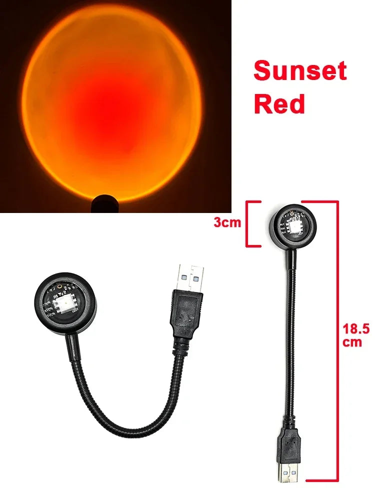 USB Sunset Lamp Sunset Projector Mood Light Living Room Bedroom Night Light Indoor Decor Bar Atmosphere Photography Background HIP Mini Sunset Red