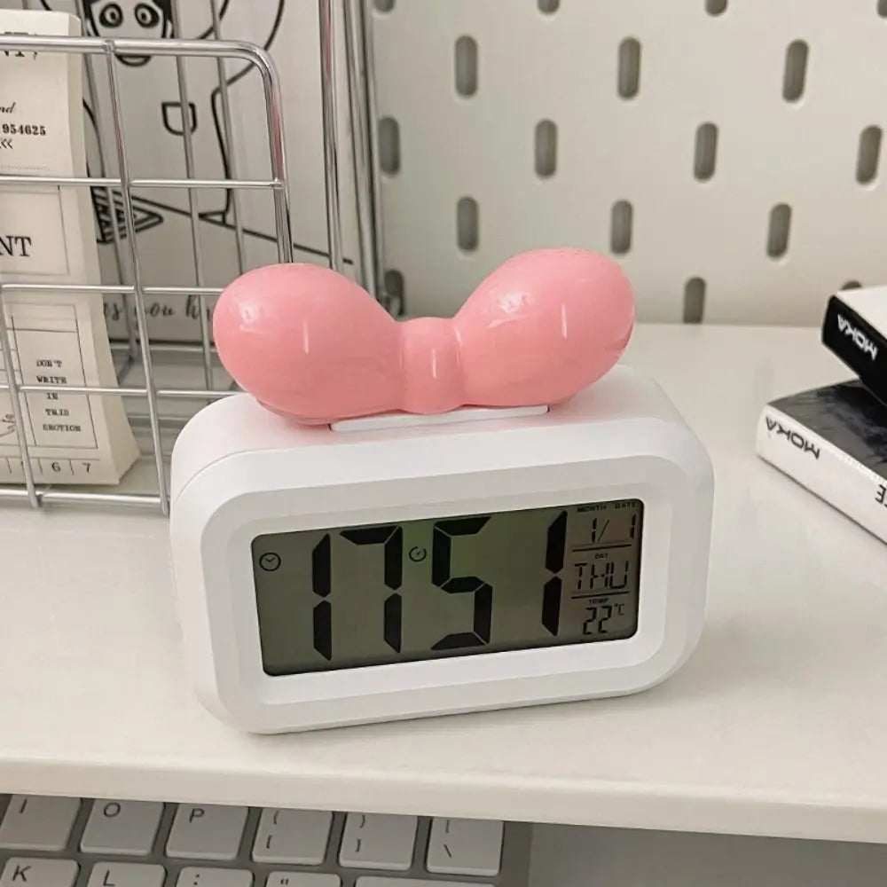 Bowknot LED Digital Alarm Clock with Night Light & Temperature LED Alarm Clock HIP
