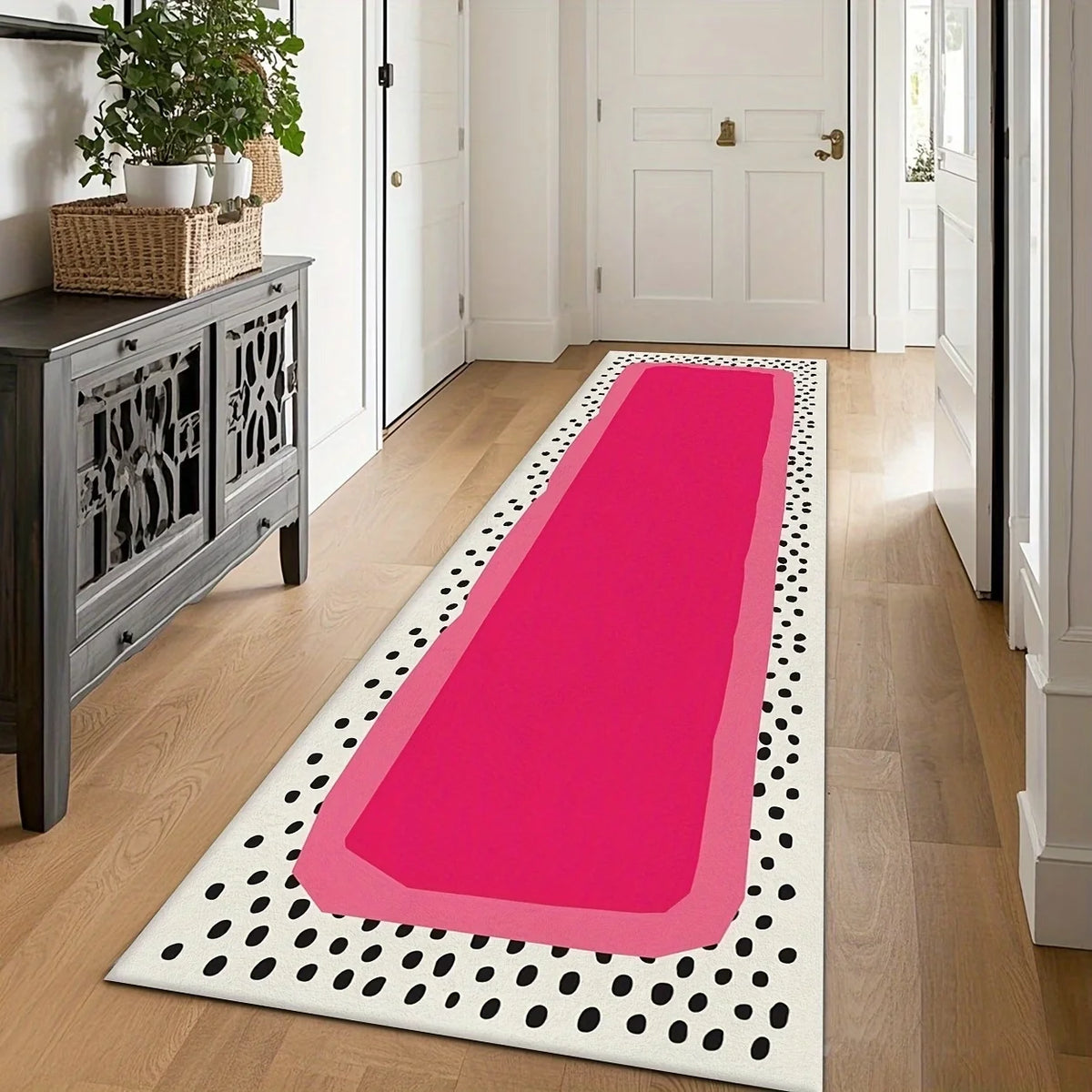 Pink Abstract Polka Dot Runner Rug – Non-Slip & Washable Runner Rug HIP 1 50X150cm-Felt