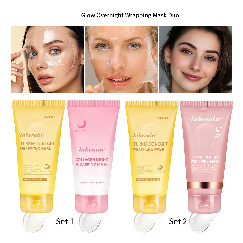 2pcs/set Turmeric & Collagen Night Wrapping Mask Deep Hydration Moisturizing Sleeping Peel Off Mask SkinCare HIP