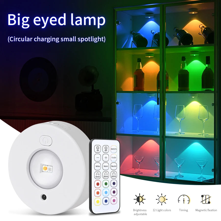 Rechargeable RGB White LED Night Light With Remote Control Dimmable Lamp LED Spotlight Cabinet Light For Kitchen Bedroom Closet HIP